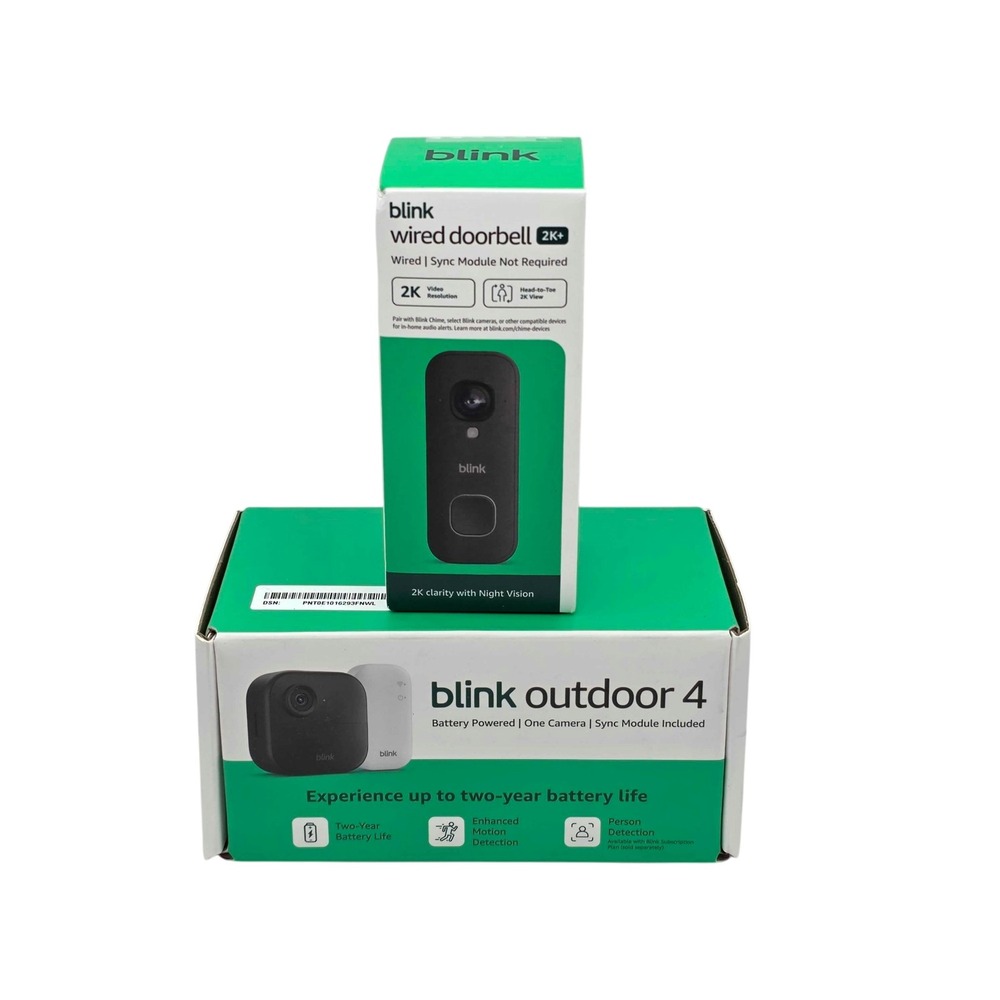 Blink Outdoor 4 Home Security Camera & Wired Video Doorbell 2K+ Bundle Alexa NEW